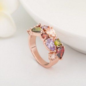 Rose Gold Multi-Colored Gems Ring Sz8 NWT